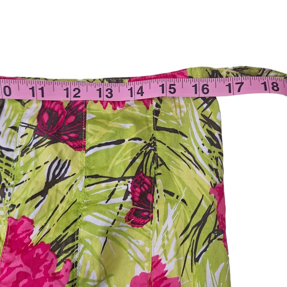 Talbots Size 12 Green Red Floral Butterfly Pleated Side Zip Cotton A-Line Skirt - Picture 11 of 12